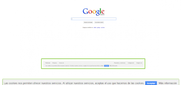 Buscador Google: Aviso de cookies