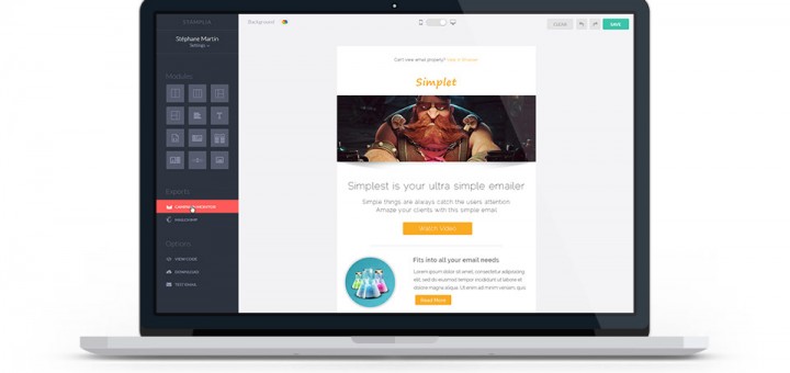Pantalla de Stamplia para el diseño de emails